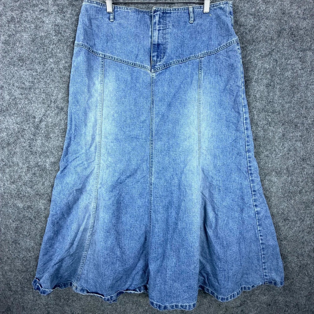 Vintage‎ Faded Glory Maxi Skirt Women 14 Blue Denim 90s Cotton Modest Minimalist